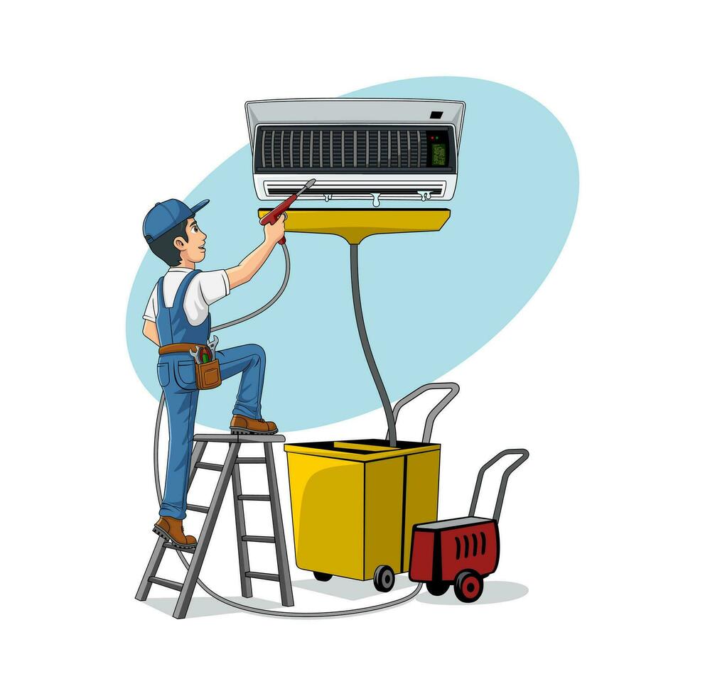 HVAC Service Cartoon Character Design Illustration vector