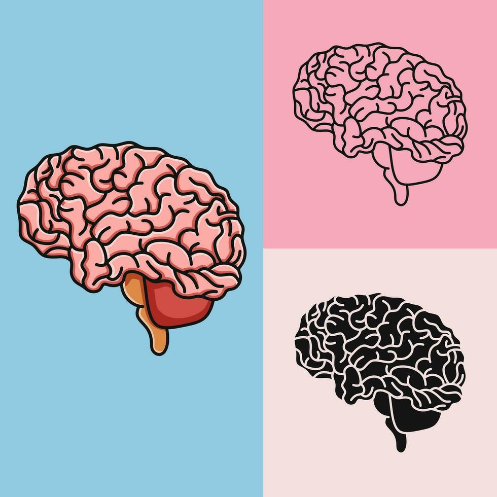 Free vector, human brain logo doodle illustration set vector
