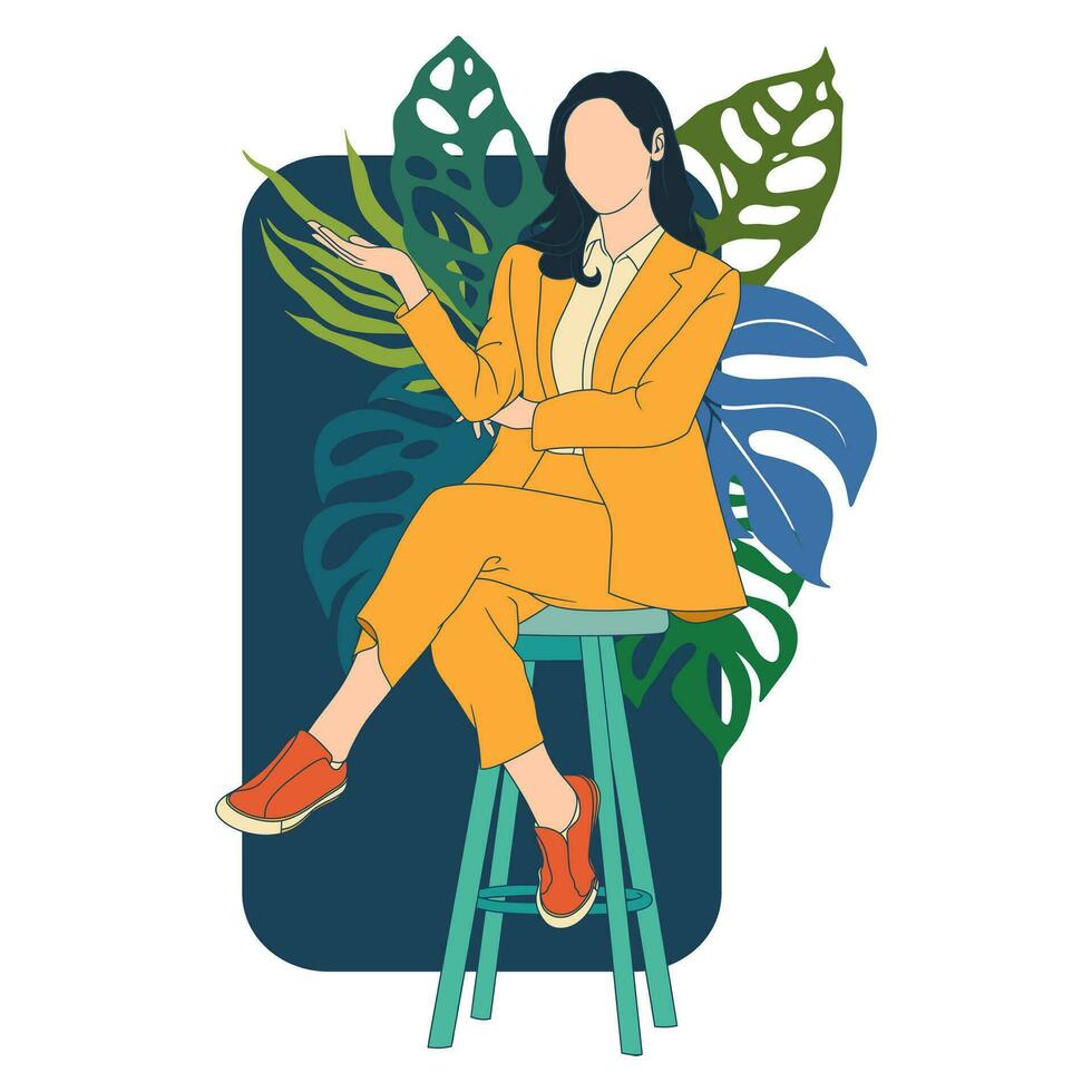 free vector illustration of business woman and botanical background