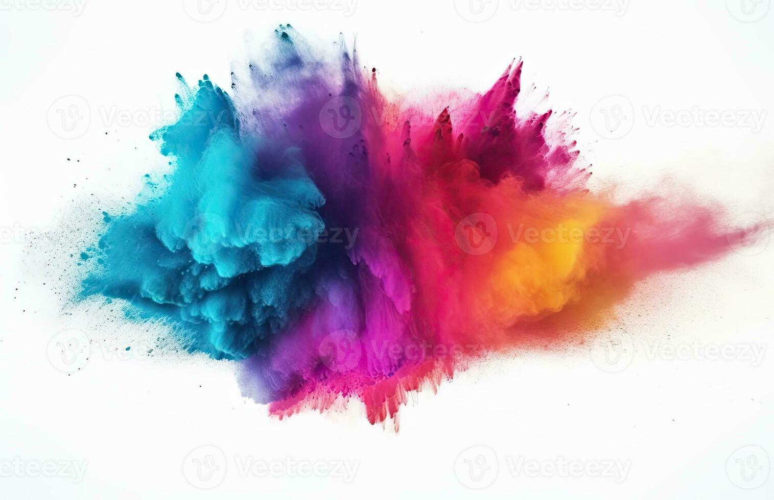 AI generated abstract multicolored powder splatted on white background photo