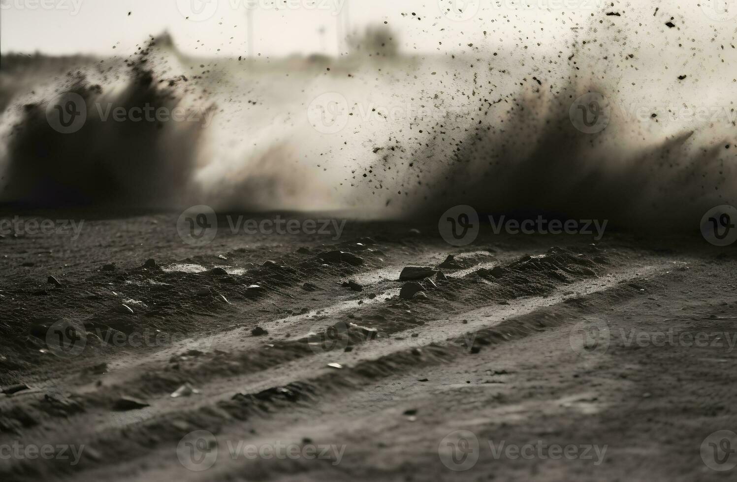 AI generated dirt fly after motocross roaring by photo