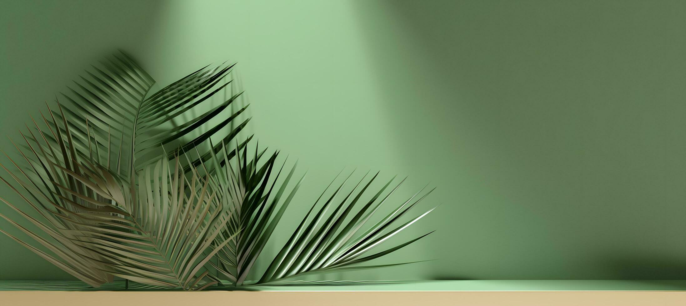 AI generated Tropical palm leaves podium banner on green background with palm leaf shadow. Suitable for display product photo