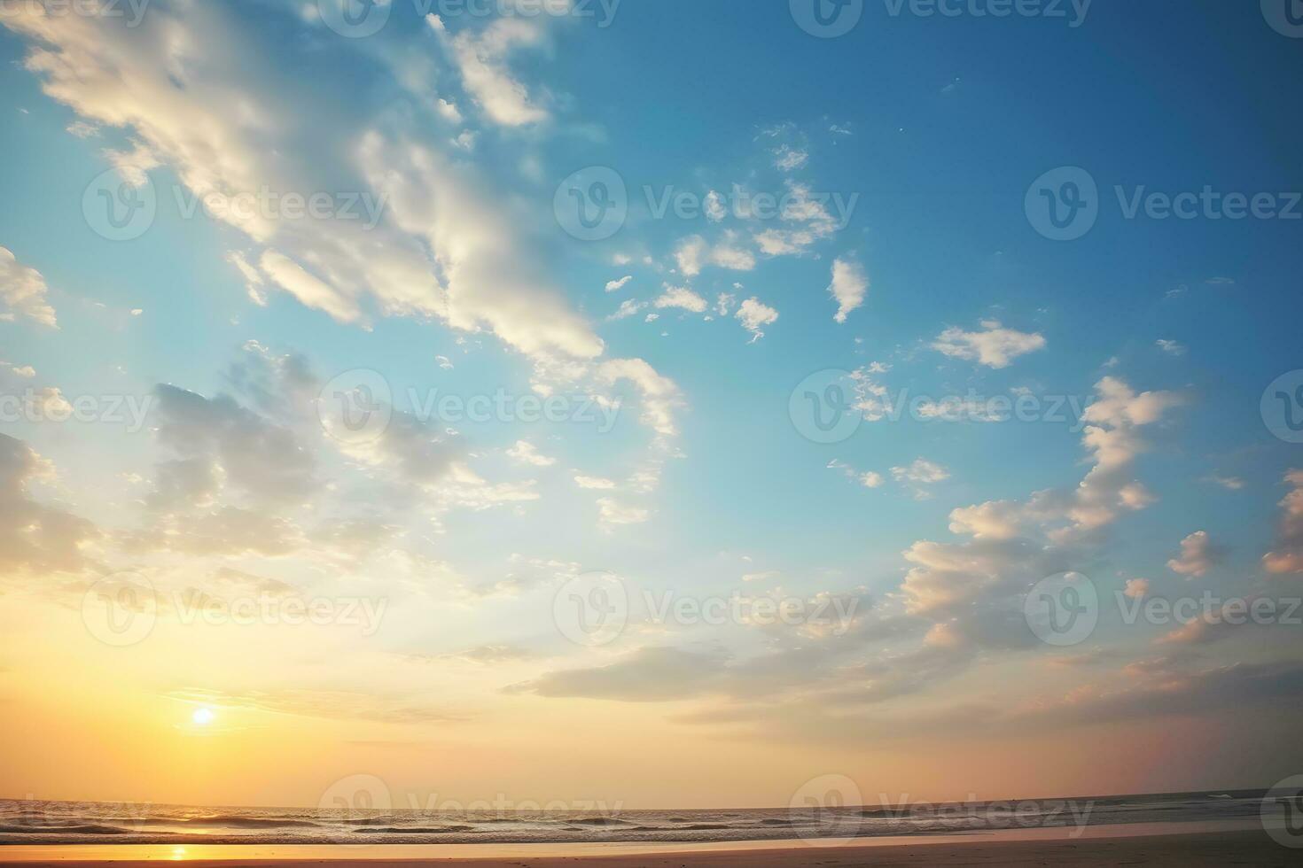 ai generado el hermosa puesta de sol ver con el azul cielo y nubes en verano foto