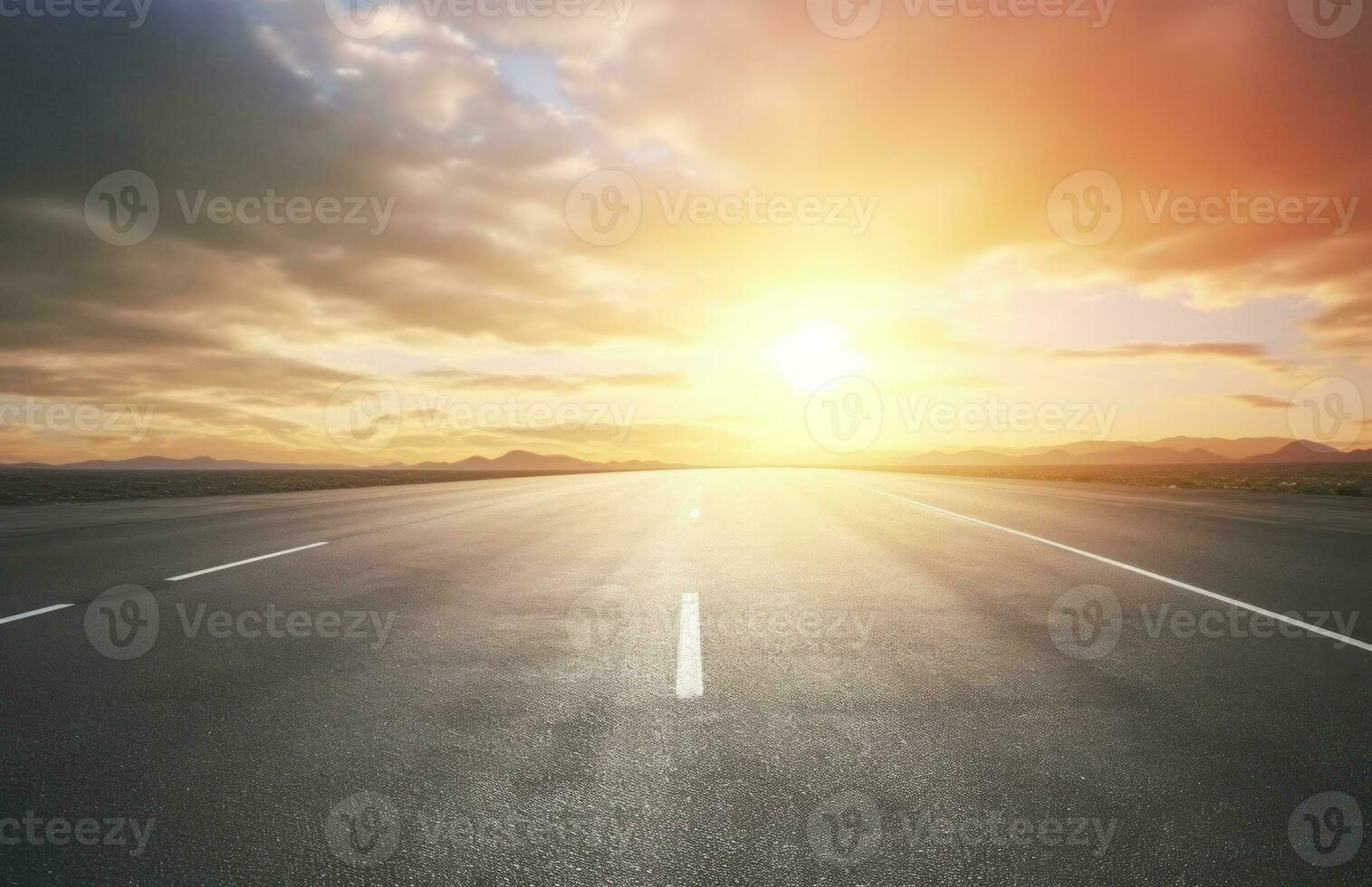 AI generated Asphalt highway with beautiful view of sunset and clouds photo