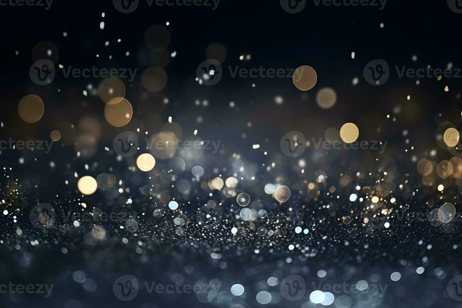 AI generated Blurred background with bokeh. Glitter Gold and Happy New Year greeting card. Abstract of Bright and sparkling bokeh background. photo