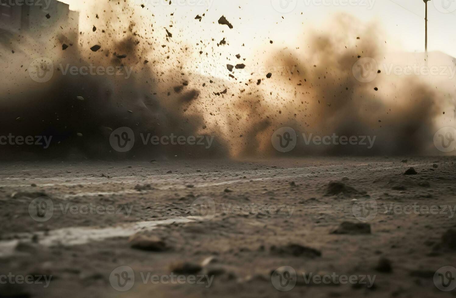 AI generated dirt fly after motocross roaring by photo