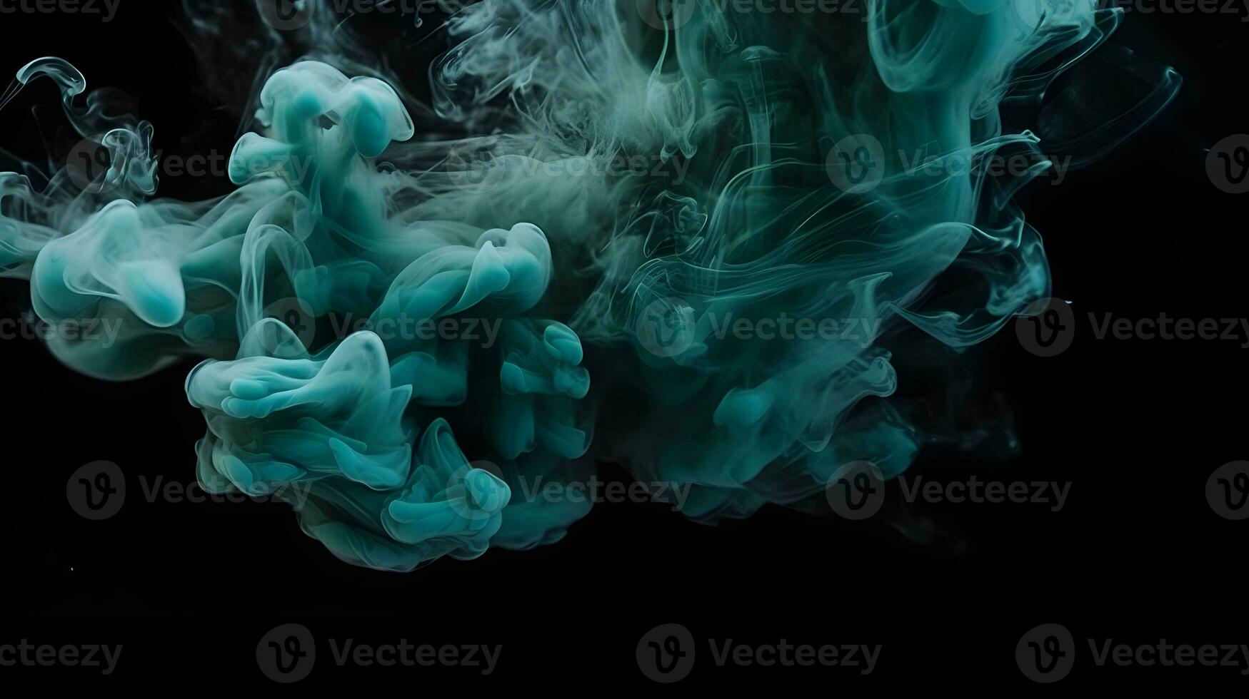 AI generated Cloud of smoke on black background. A blue smoke swirls in the air against a black background. photo