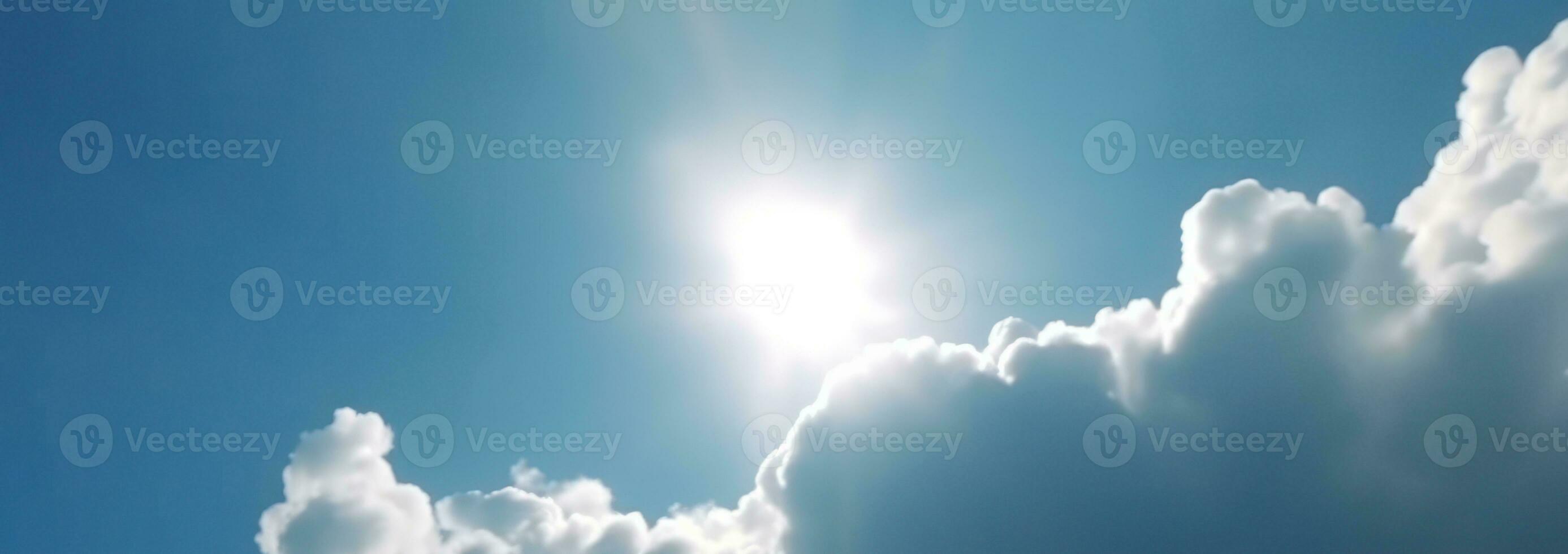 AI generated Blue sky background with white fluffy clouds photo