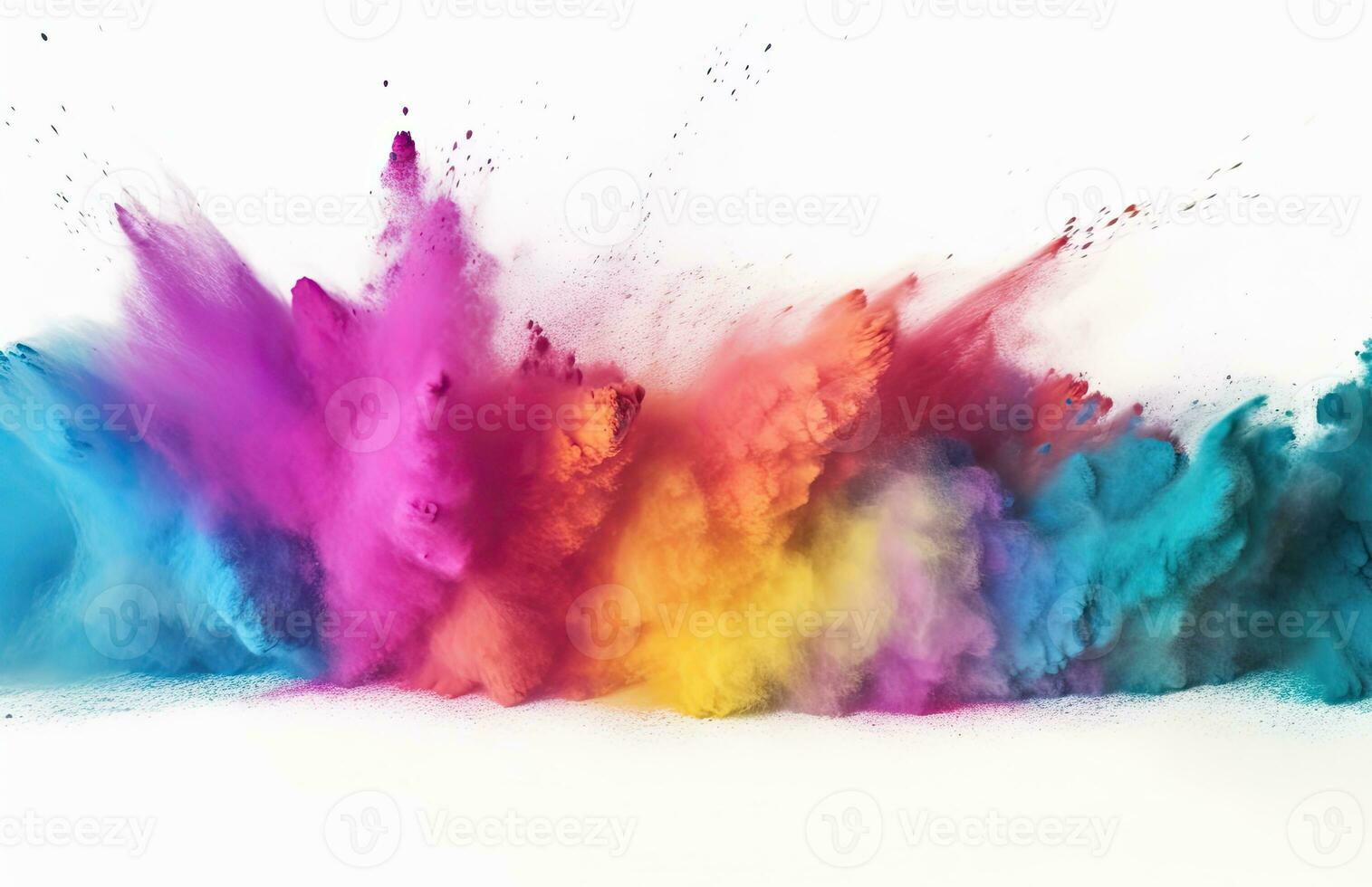 AI generated abstract multicolored powder splatted on white background photo