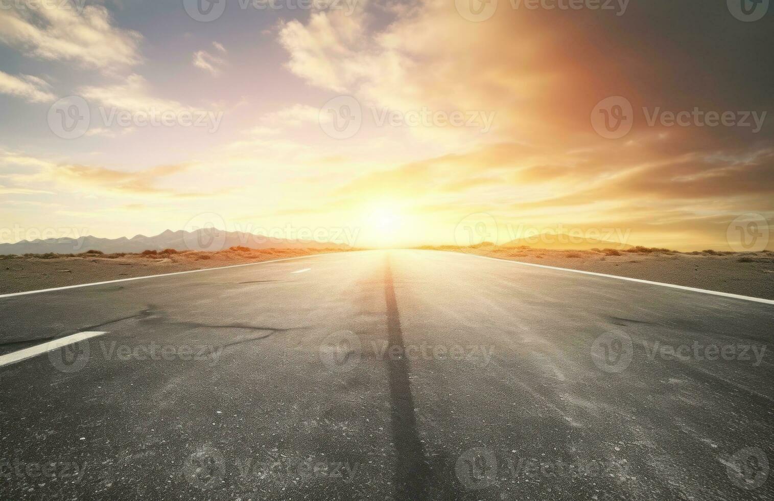 AI generated Asphalt highway with beautiful view of sunset and clouds photo