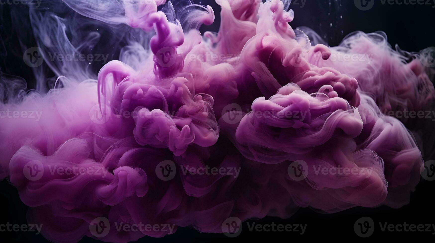AI generated purple and blue colors mixing, smoke effect in water. Thick colorful smoke purple, pink, red, blue on a black isolated background photo