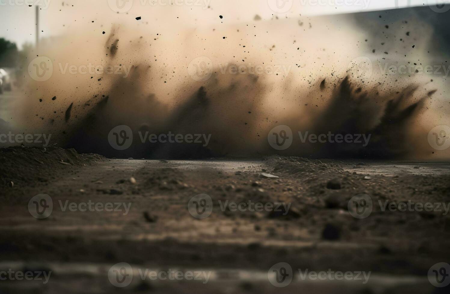 AI generated dirt fly after motocross roaring by photo