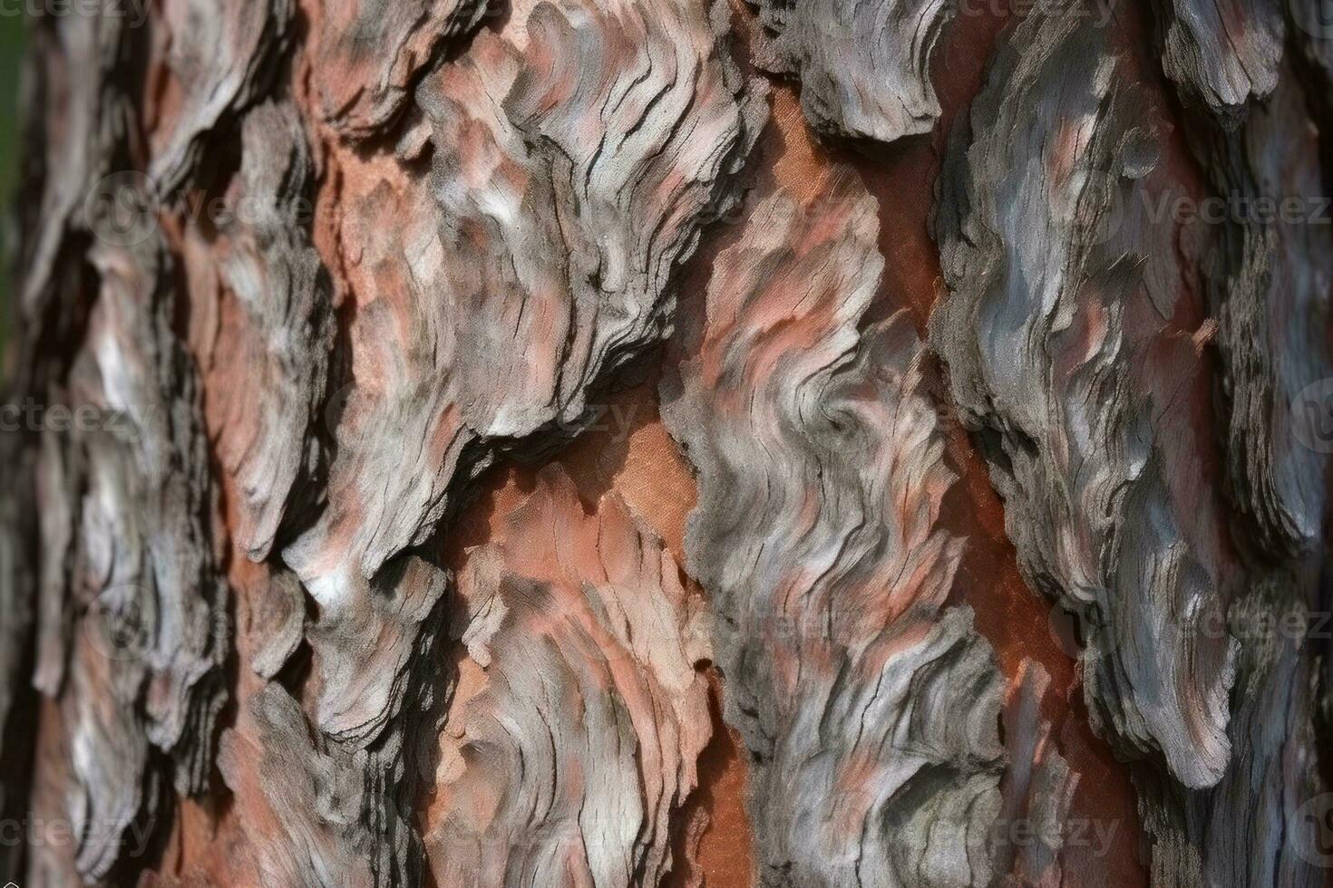 AI generated textured background of old pine wood, with large elements of bark and the resin drips photo