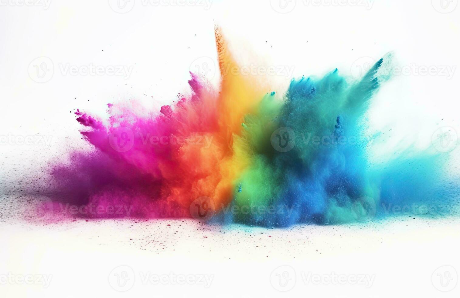 AI generated abstract multicolored powder splatted on white background photo