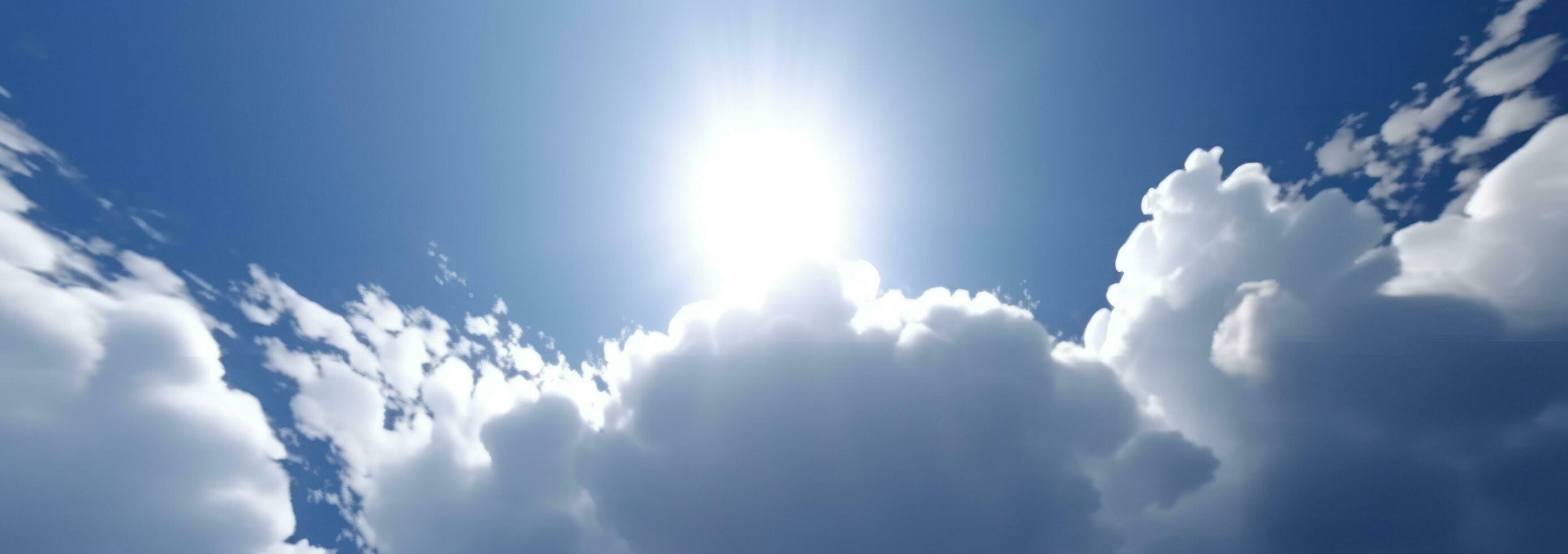 AI generated Blue sky background with white fluffy clouds photo