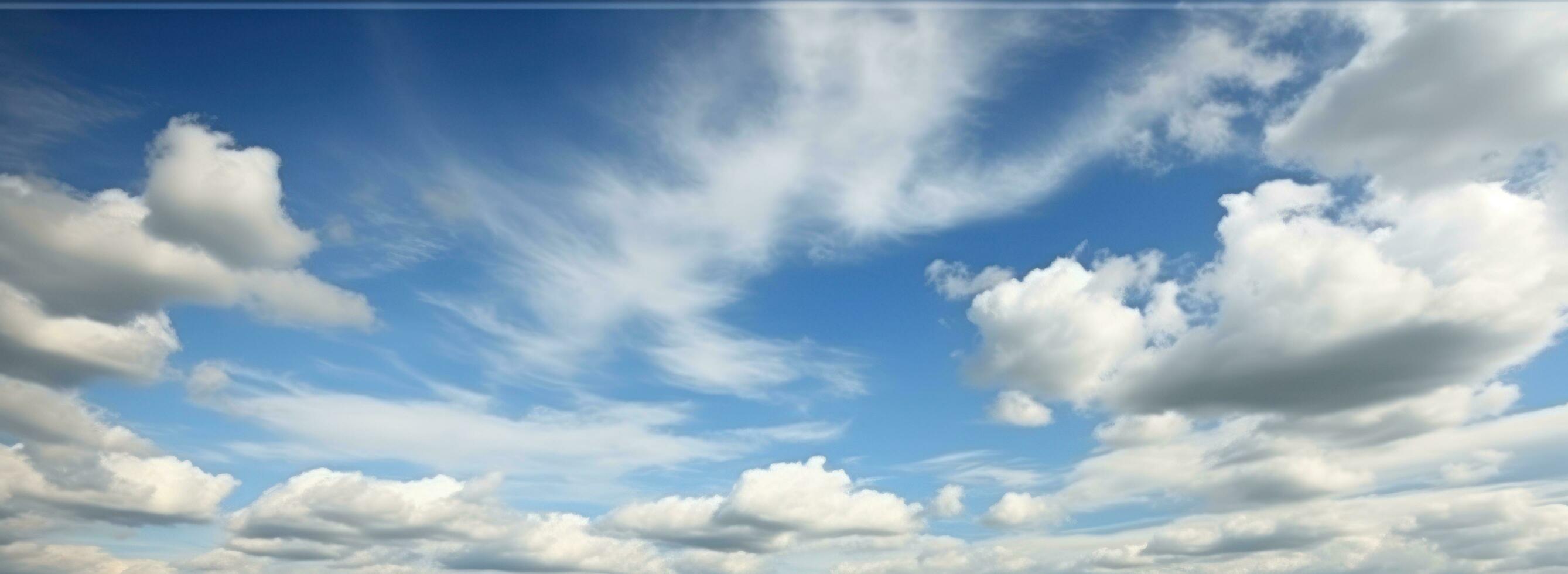 AI generated Blue sky background with white fluffy clouds photo