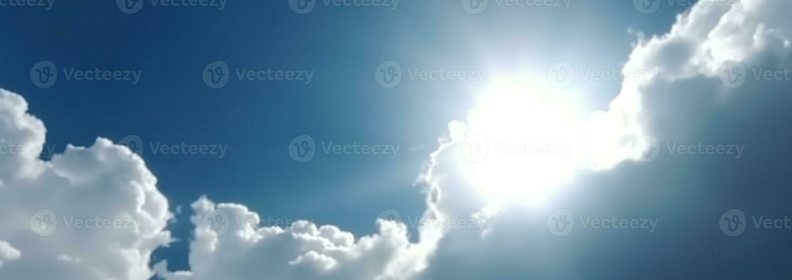 AI generated Blue sky background with white fluffy clouds photo