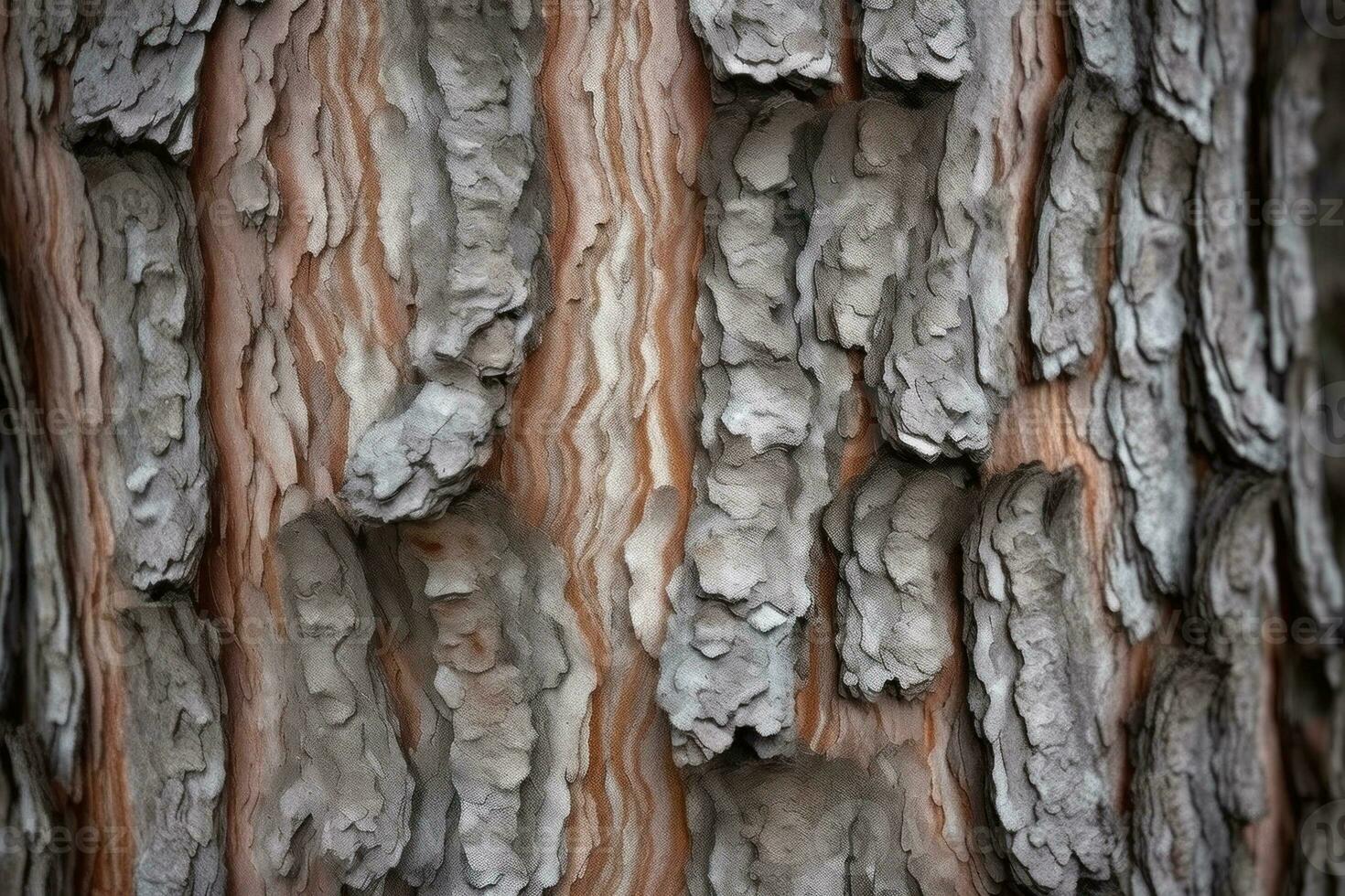 AI generated textured background of old pine wood, with large elements of bark and the resin drips photo