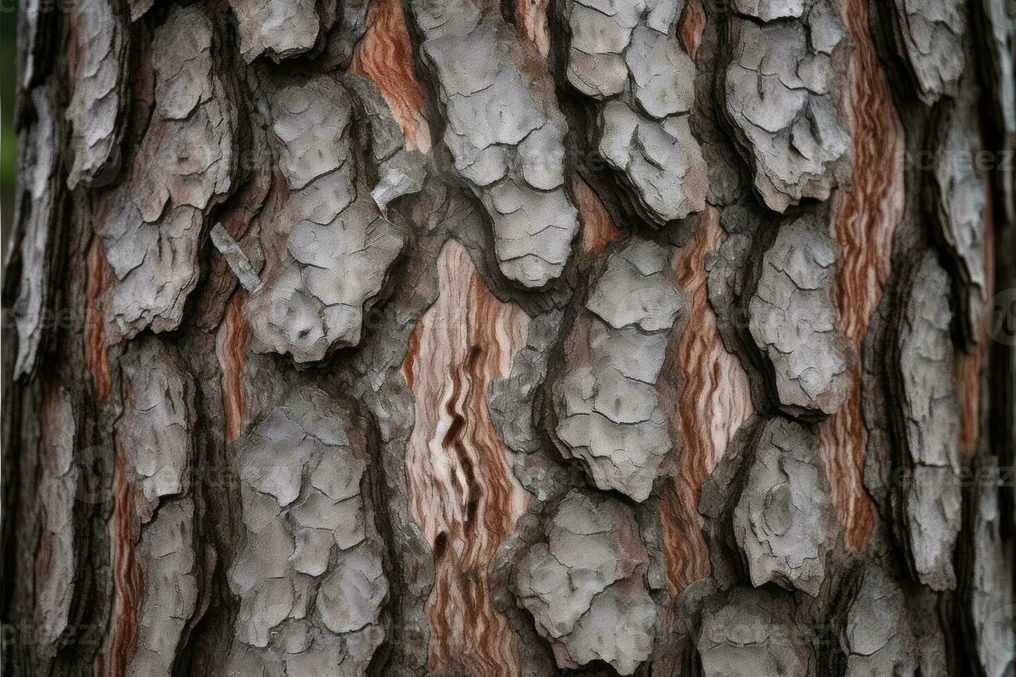 AI generated textured background of old pine wood, with large elements of bark and the resin drips photo