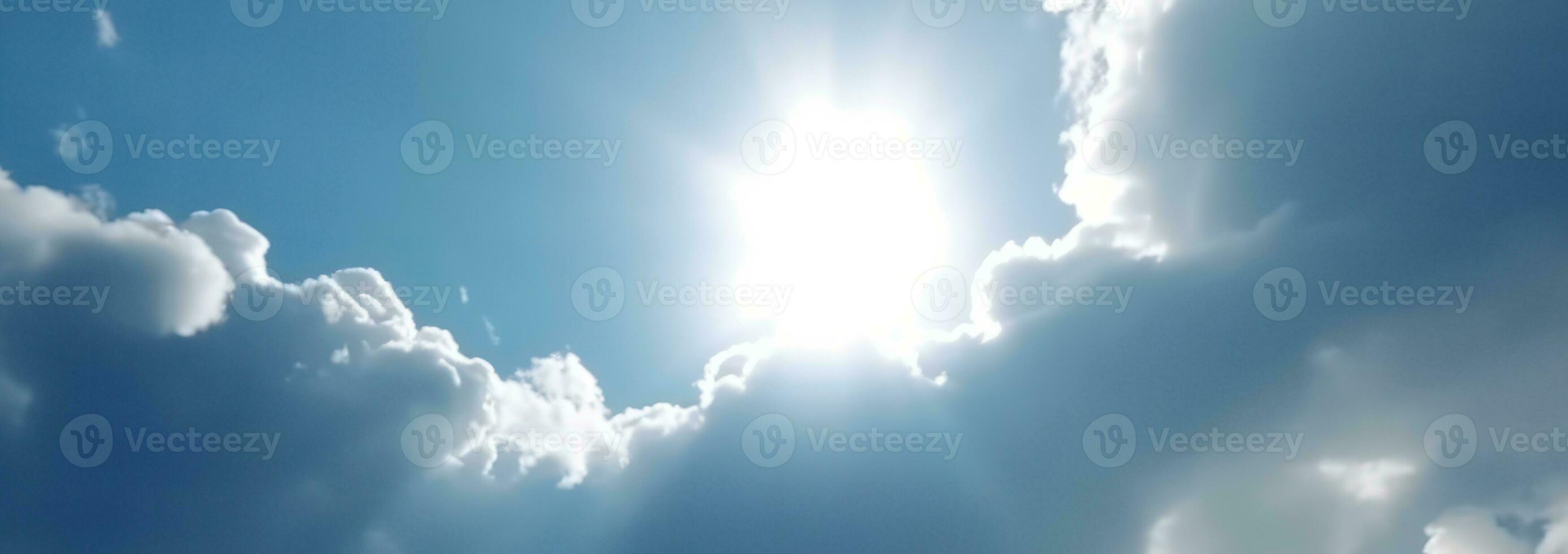 AI generated Blue sky background with white fluffy clouds photo