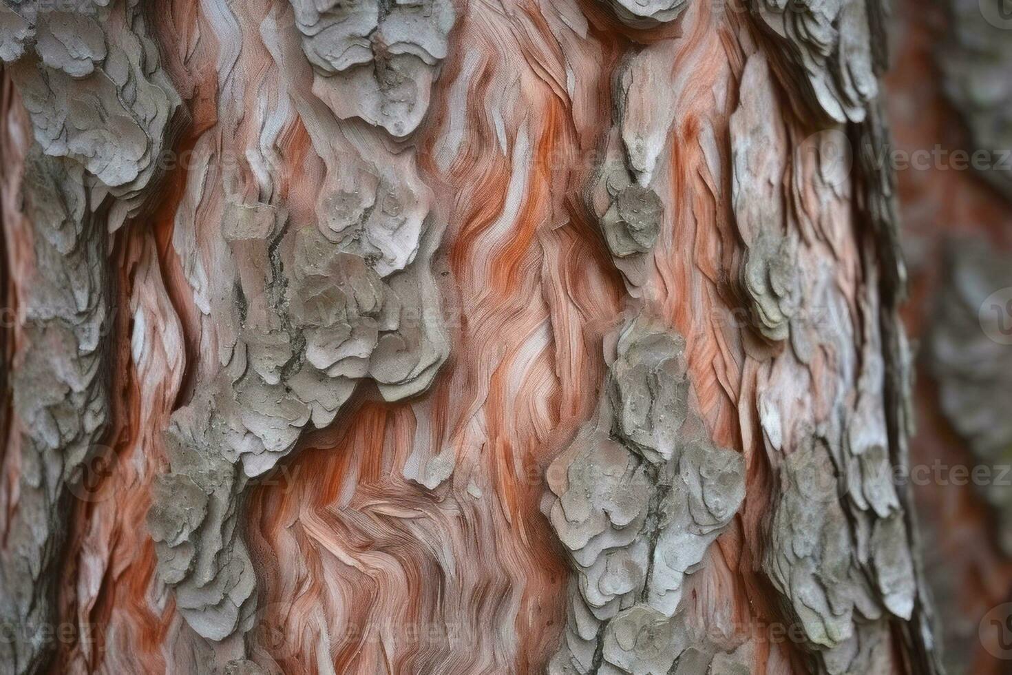 AI generated textured background of old pine wood, with large elements of bark and the resin drips photo