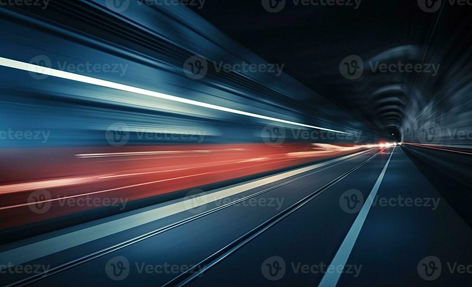 AI generated Long exposure shot of a busy street at night creating dynamic effect of the vehicle lights. photo
