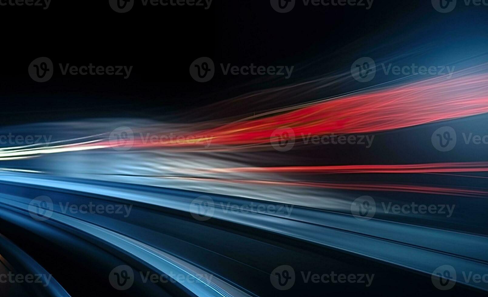 AI generated Long exposure shot of a busy street at night creating dynamic effect of the vehicle lights. photo