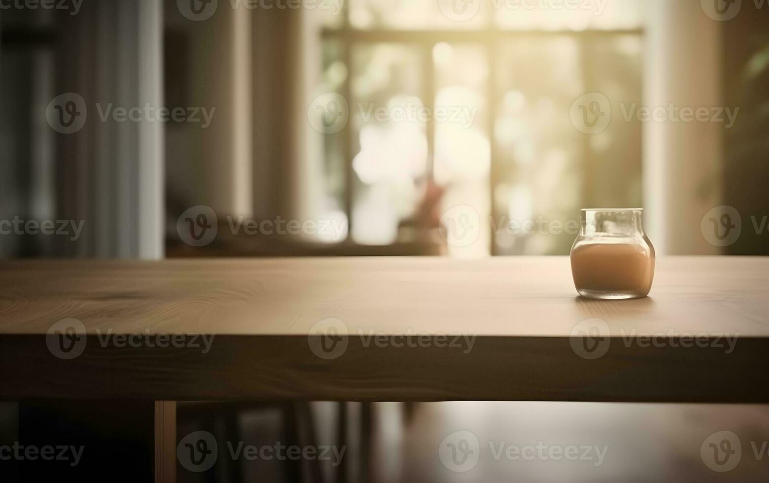 AI generated Empty wooden table in front of blurred and abstract window background photo