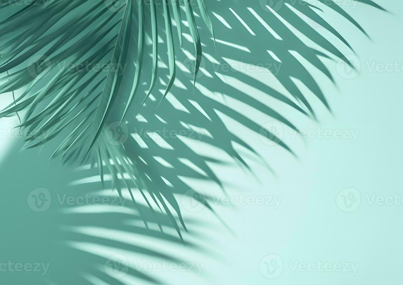 AI generated tropical summer background, shadows leaves of palm tree on blue background photo