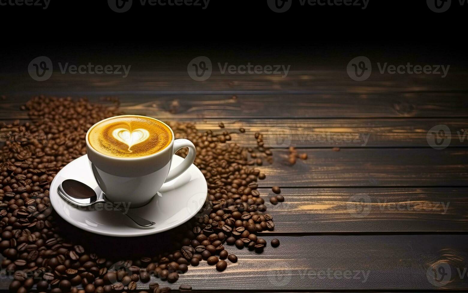 AI generated Cup of coffee latte and coffee beans photo