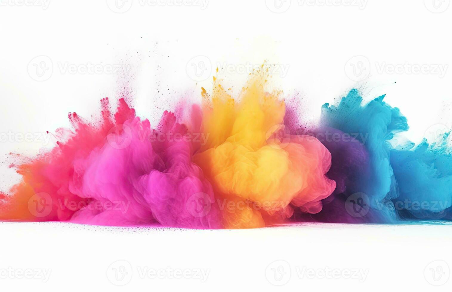 AI generated abstract multicolored powder splatted on white background photo