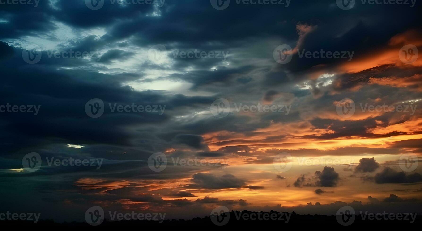 ai generado el hermosa puesta de sol ver con el azul cielo y nubes en verano foto