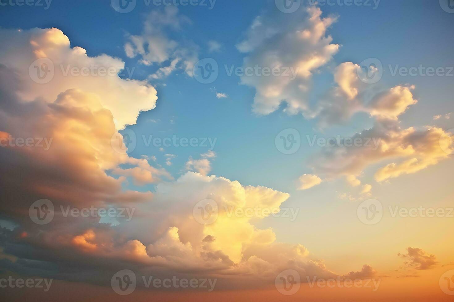 ai generado el hermosa puesta de sol ver con el azul cielo y nubes en verano foto