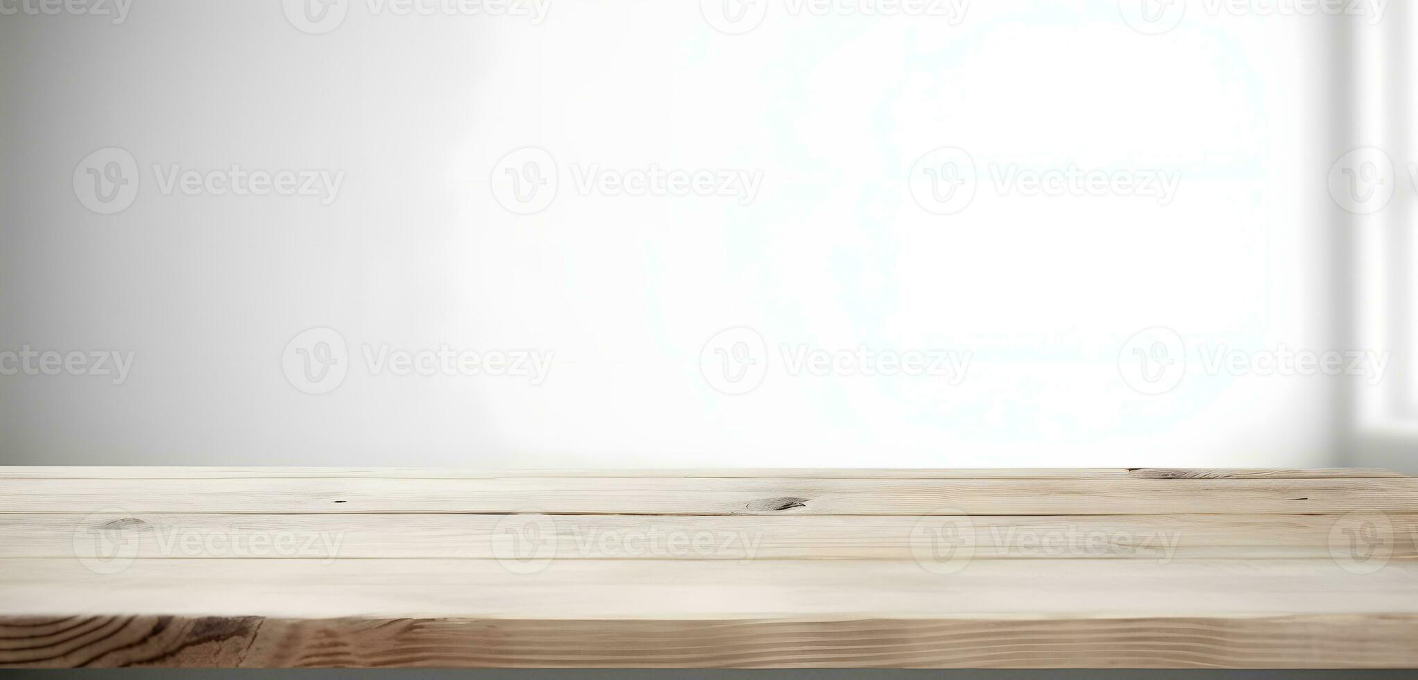 AI generated Light wood table top on blur white gray abstract background - can be used for display or montage your products photo