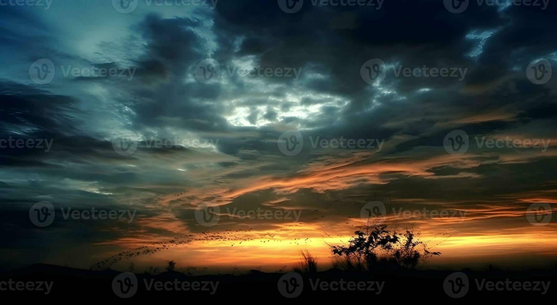 ai generado el hermosa puesta de sol ver con el azul cielo y nubes en verano foto