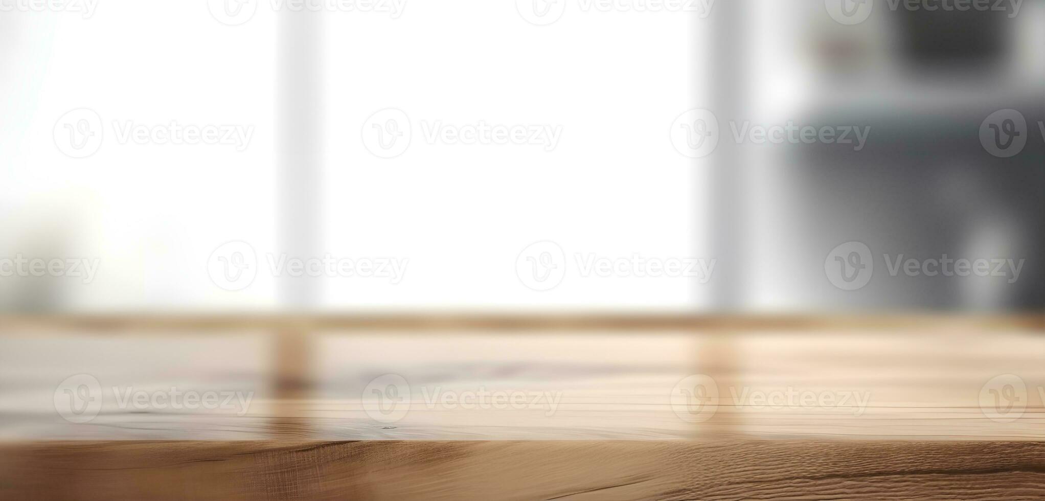 AI generated Light wood table top on blur white gray abstract background - can be used for display or montage your products photo