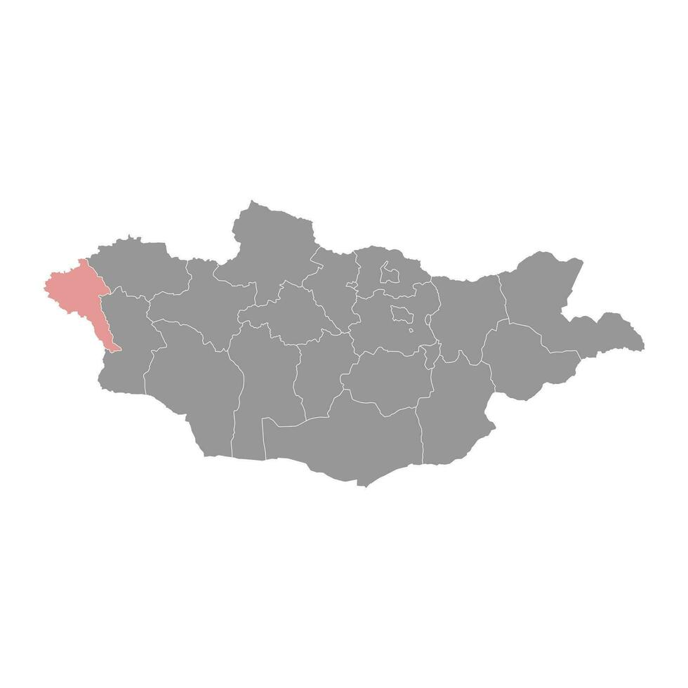 Bayan Olgii province map, administrative division of Mongolia. Vector illustration.
