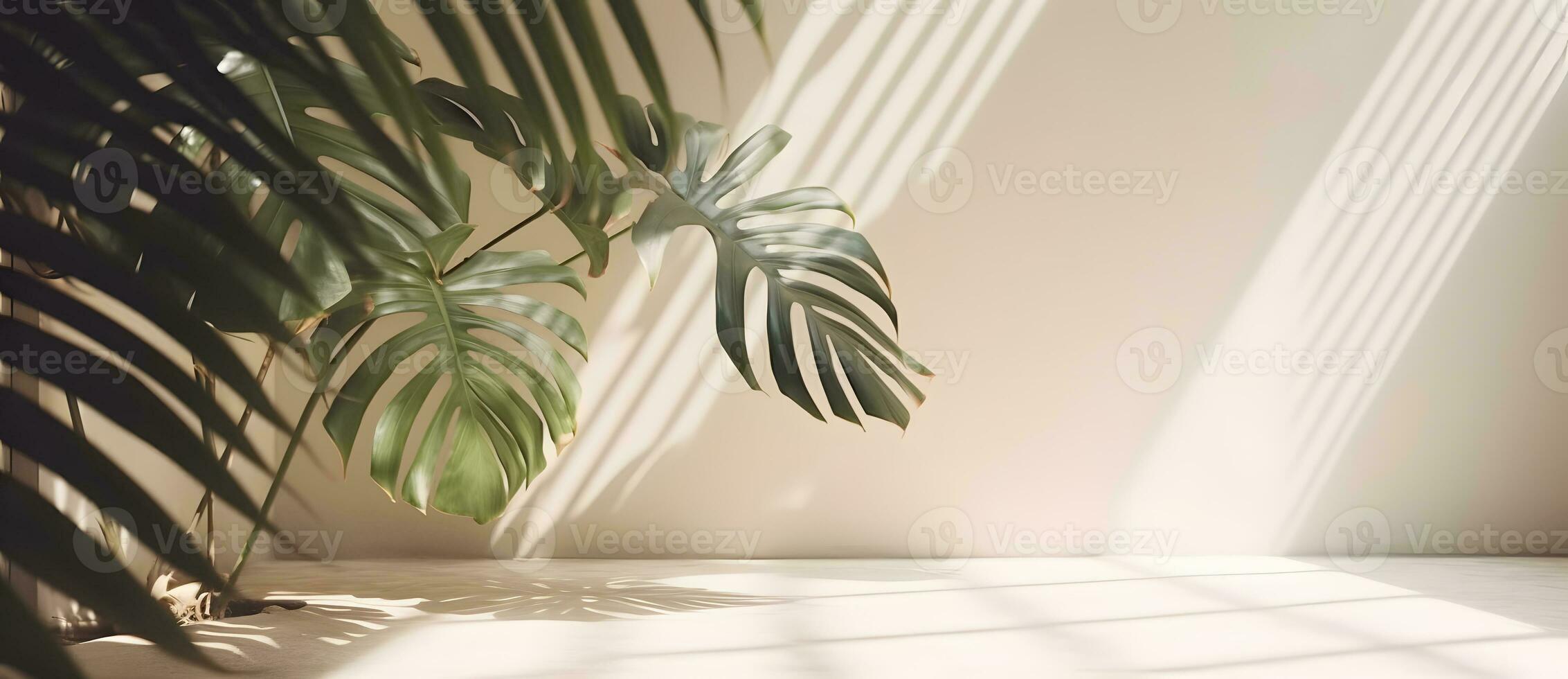 AI generated Premium podium on pastel Background for product display, Abstract geometric composition with branch and shadow on the wall photo