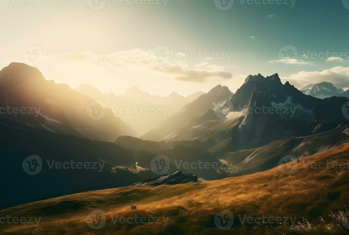 ai generado un Dom brillante terminado un montaña rango debajo azul cielo foto