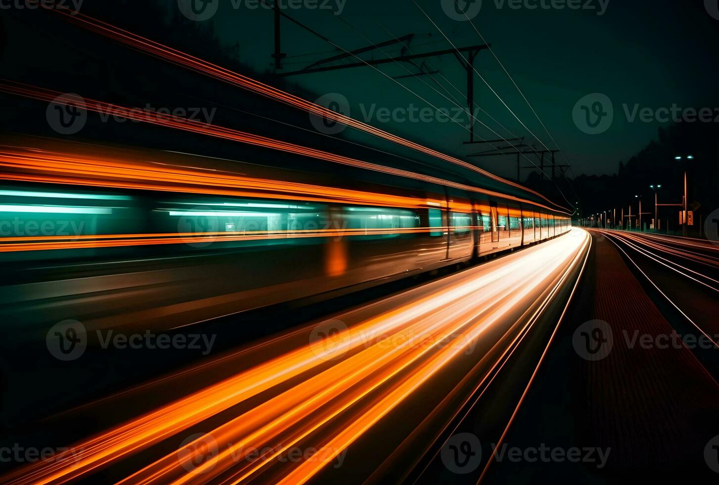 AI generated A beautiful long exposure of a train passing by at the underground station photo