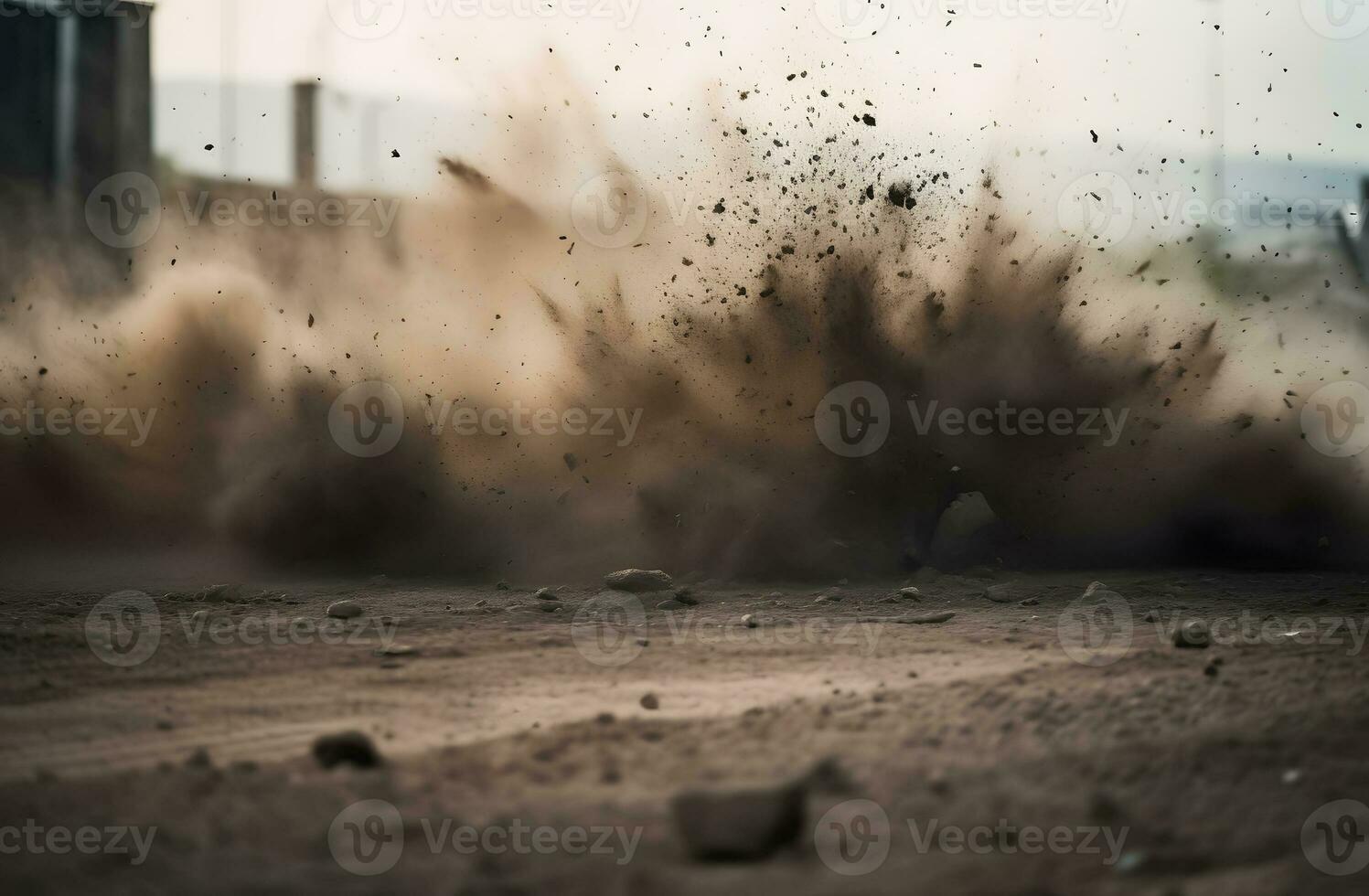 AI generated dirt fly after motocross roaring by photo