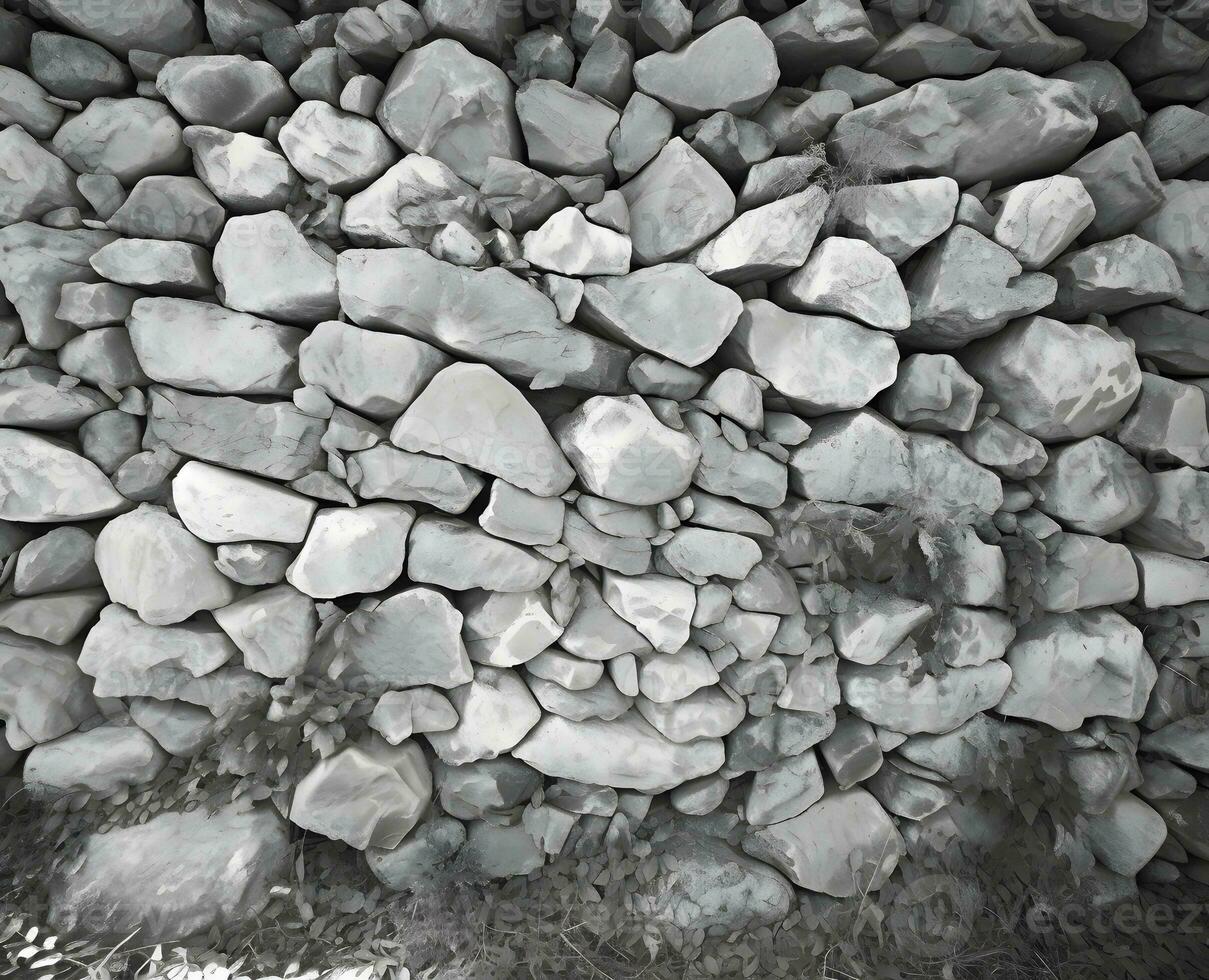 ai generado gris fondo, en el foto un antiguo Roca pared hecho de grande piedras