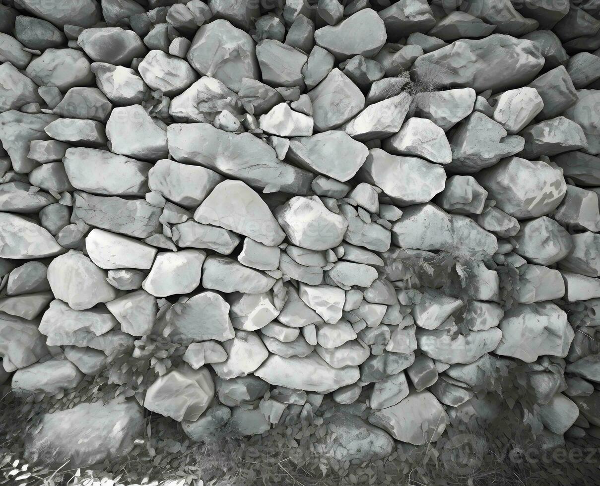 AI generated gray background, in the photo an old stone wall made of large stones