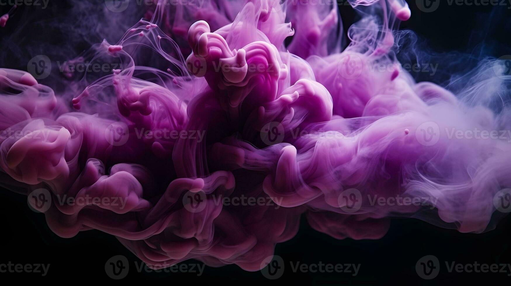 AI generated purple and blue colors mixing, smoke effect in water. Thick colorful smoke purple, pink, red, blue on a black isolated background photo