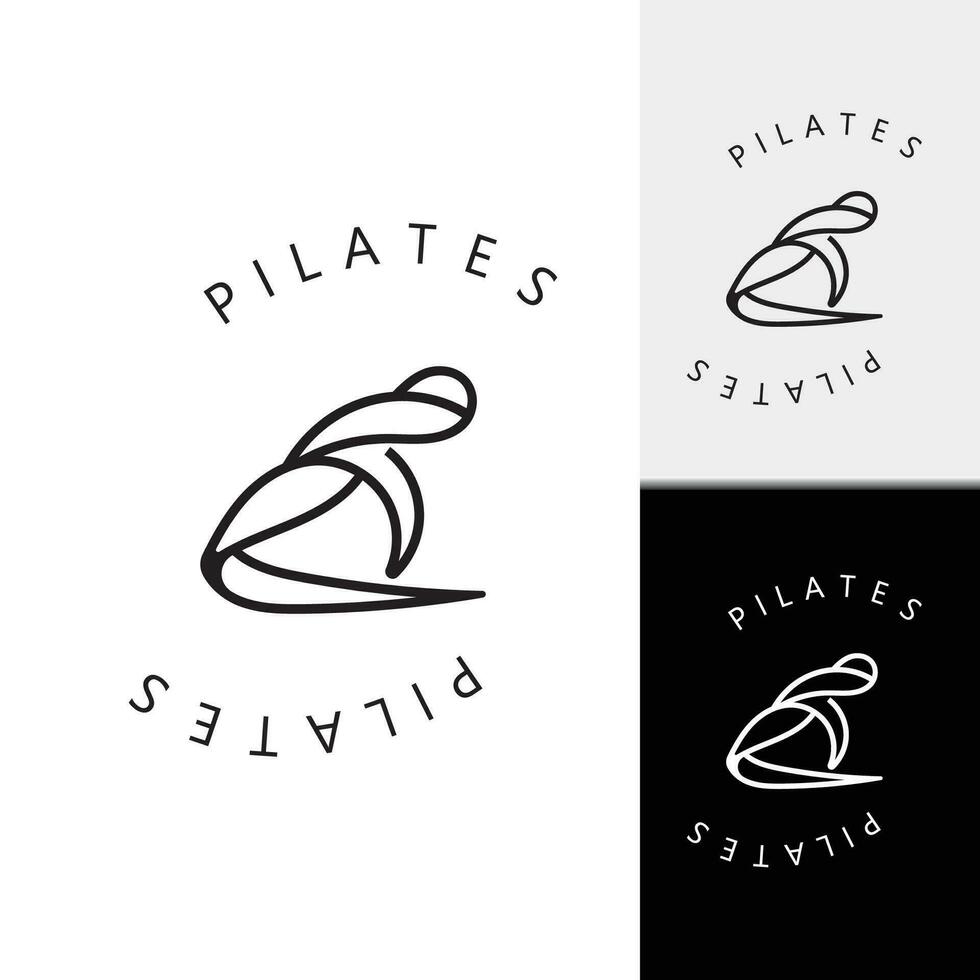 resumen pilates logo, yoga identidad cuerpo equilibrar vector monoline diseño modelo. bienestar estilo de vida