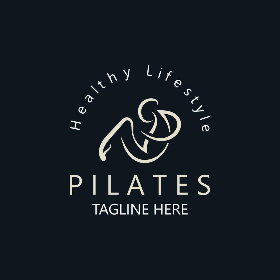 resumen pilates logo, yoga identidad cuerpo equilibrar vector monoline diseño modelo. bienestar estilo de vida