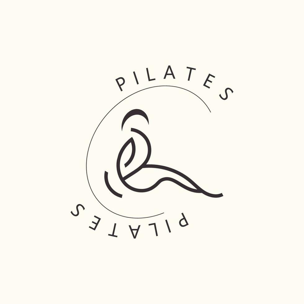 resumen pilates logo, yoga identidad cuerpo equilibrar vector monoline diseño modelo. bienestar estilo de vida