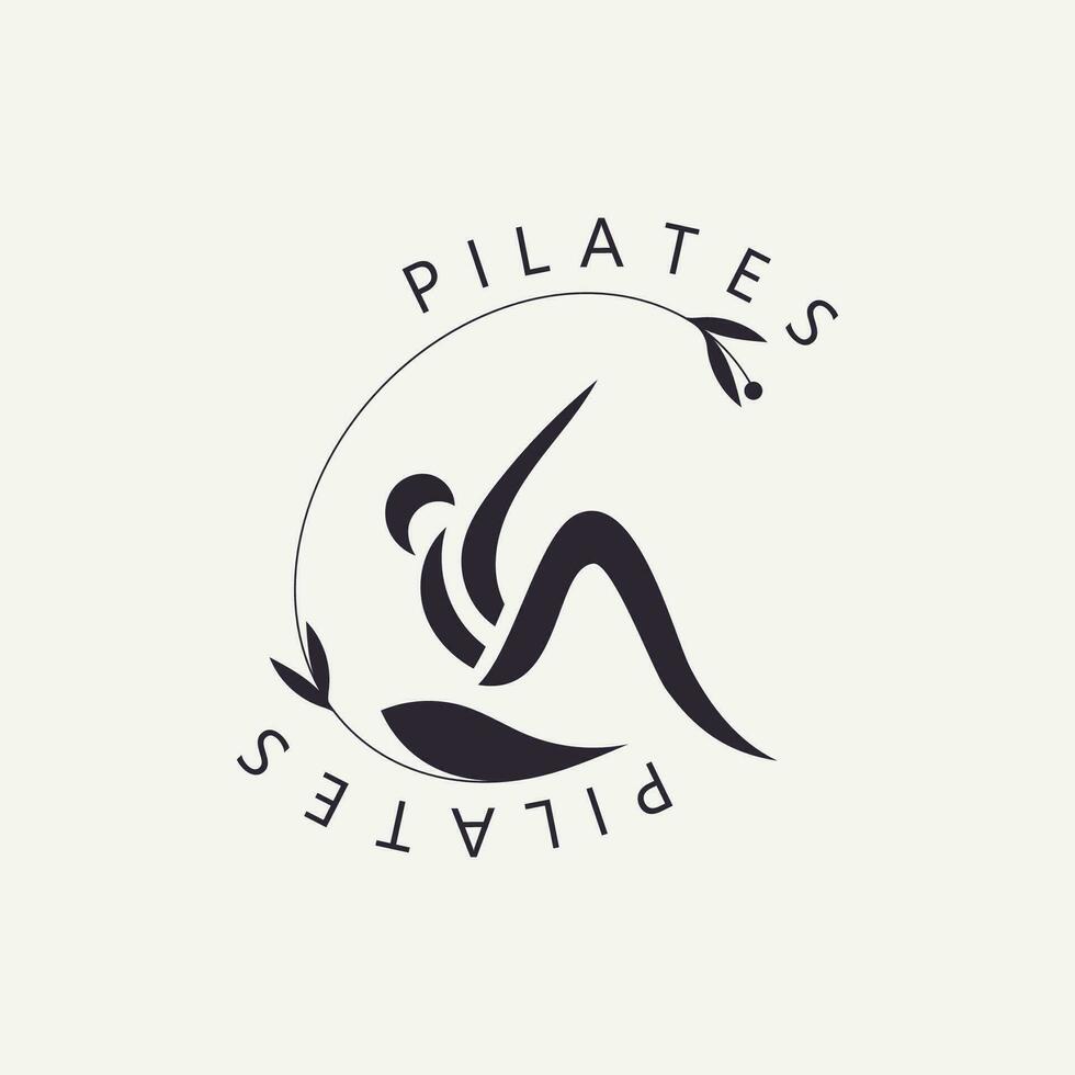 Abstract Pilates Logo, Yoga identity body balance vector monoline Design Template. wellness lifestyle