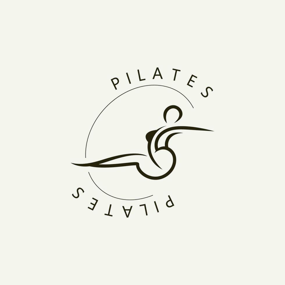 resumen pilates logo, yoga identidad cuerpo equilibrar vector monoline diseño modelo. bienestar estilo de vida