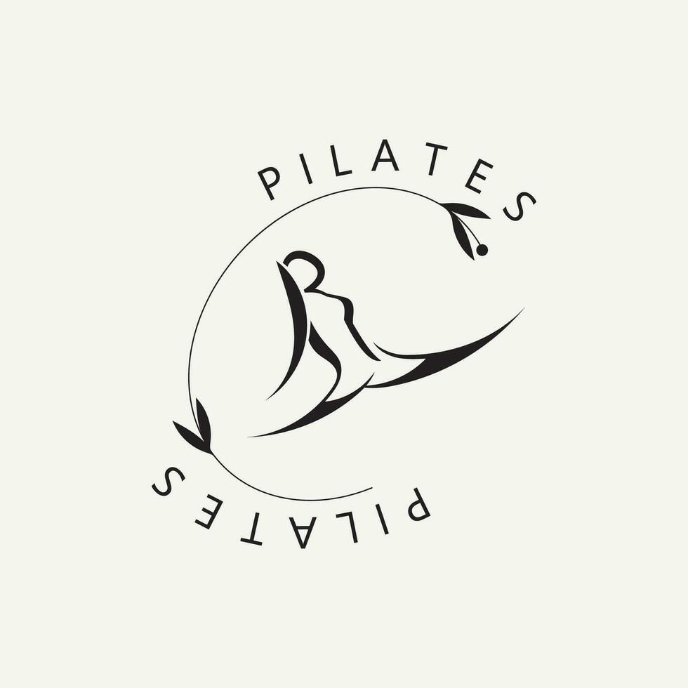 resumen pilates logo, yoga identidad cuerpo equilibrar vector monoline diseño modelo. bienestar estilo de vida